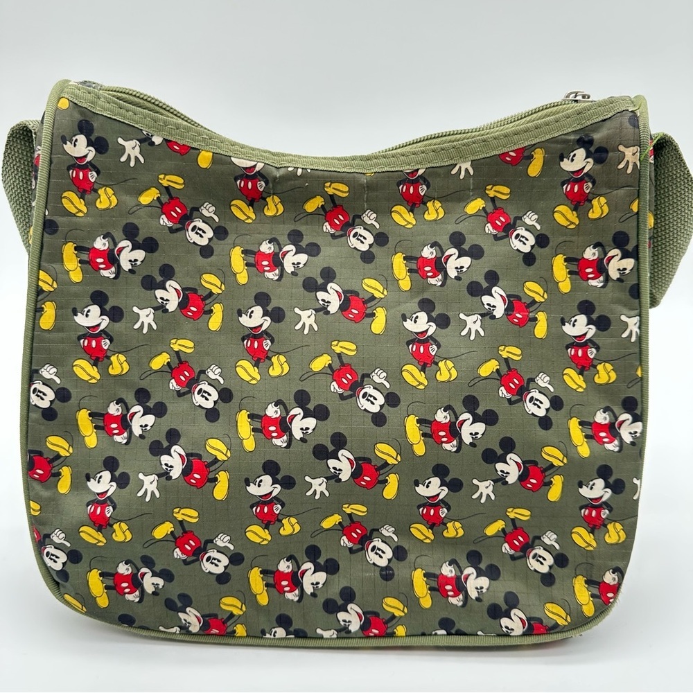 Disney Olive Green Mickey Mouse Nylon Shoulder Bag and Matching Cosmetics Case - Picture 2 of 16